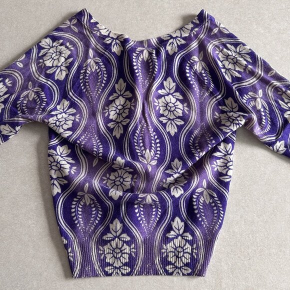 2000s Purple Floral Cashmere Cardigan ASO Alex Russo - Picture 5 of 10